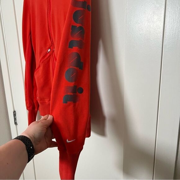 Nike Dri Fit Hoodie Womens Sz Large Red Full Zip Logo Athletic Gym Workout - Picture 5 of 13